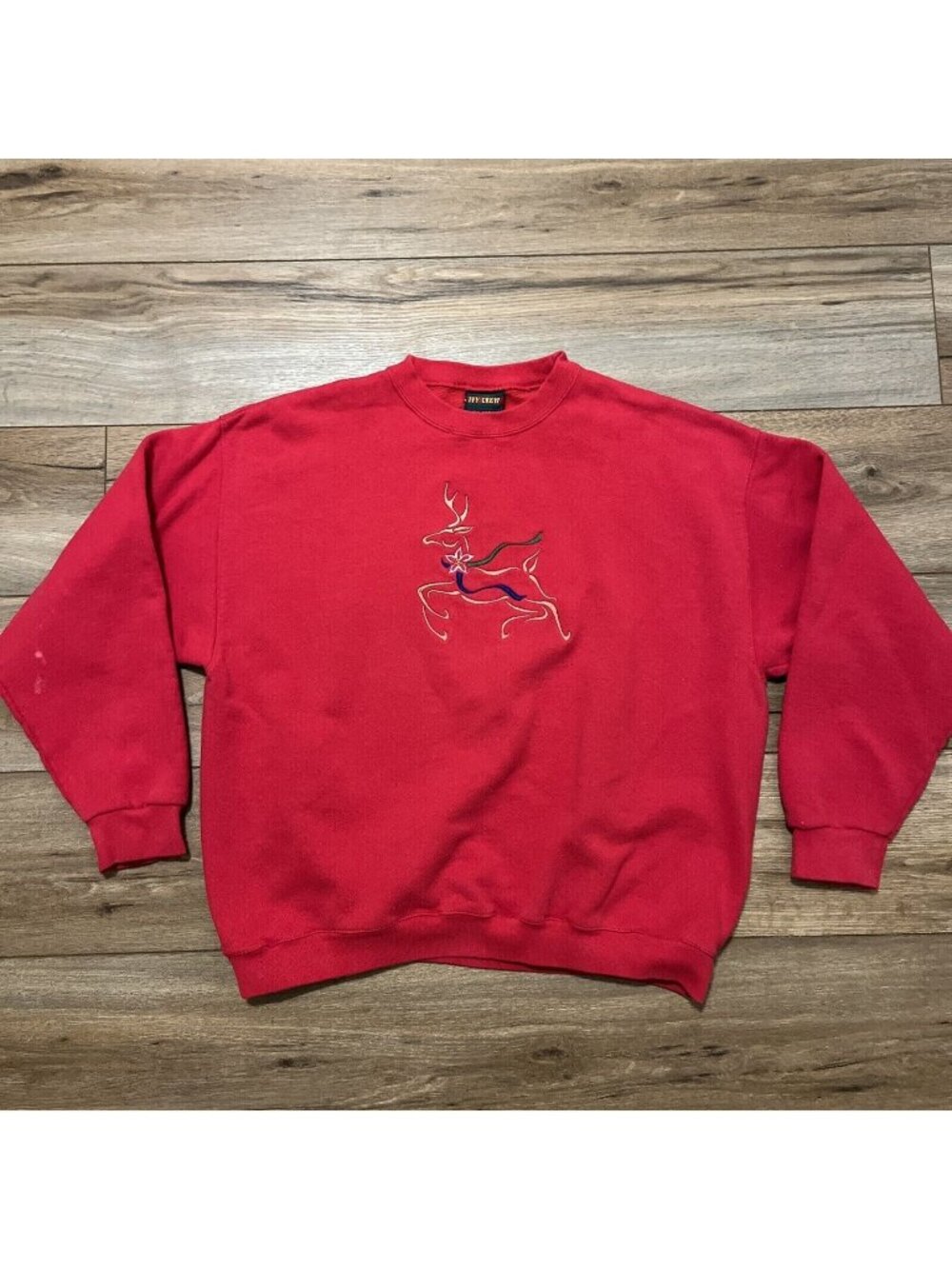 Christmas Reindeer Sweatshirt Adult XL Red Embroidered USA Made Holiday Vintage